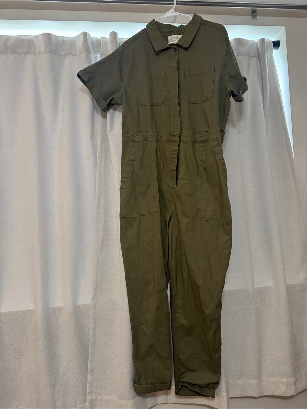 Olive Utility Short-Sleeve Jumpsuit